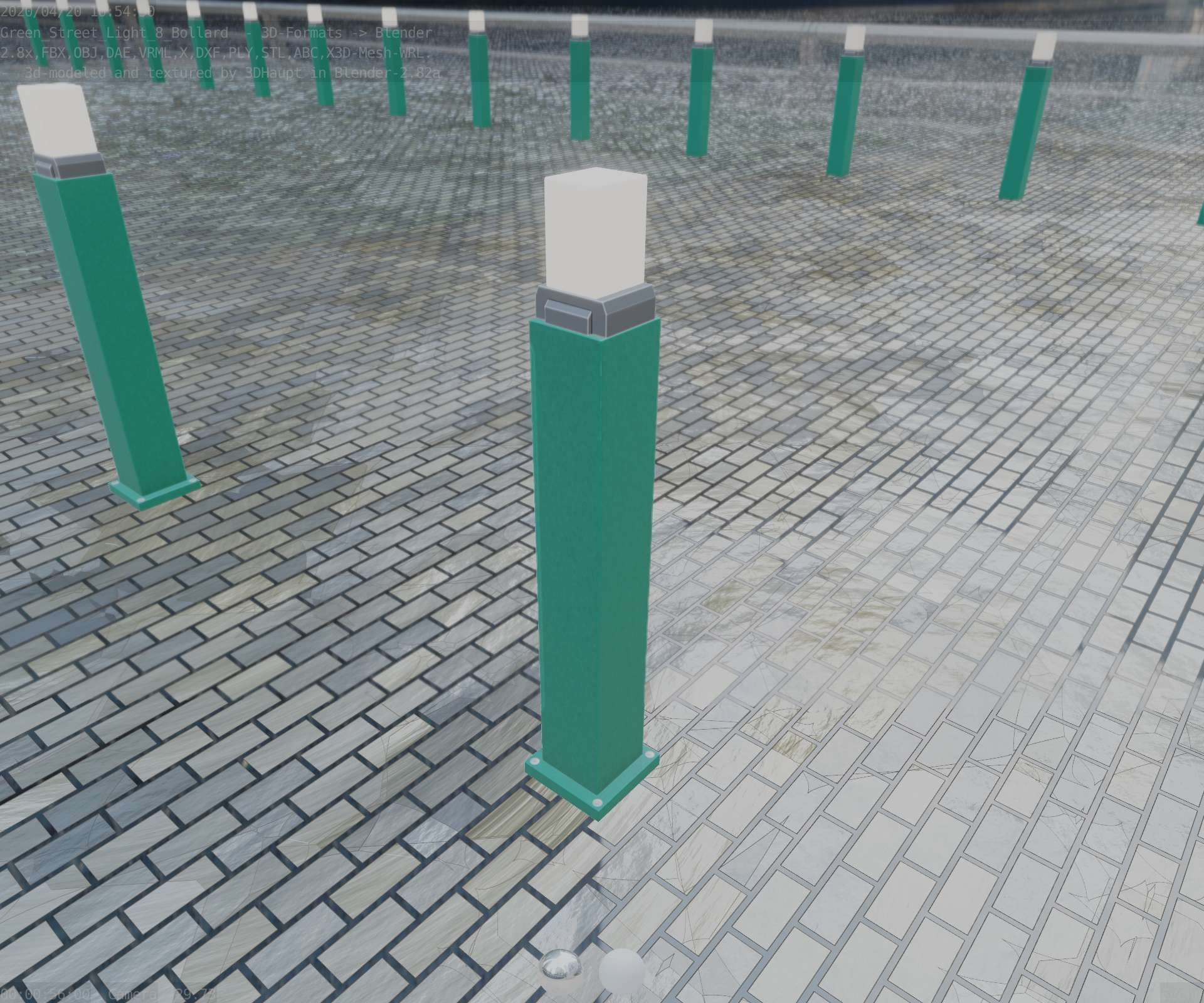 Street Light 8 Bollard 900mm Moss Green Version 3 Low-poly 3D model_44
