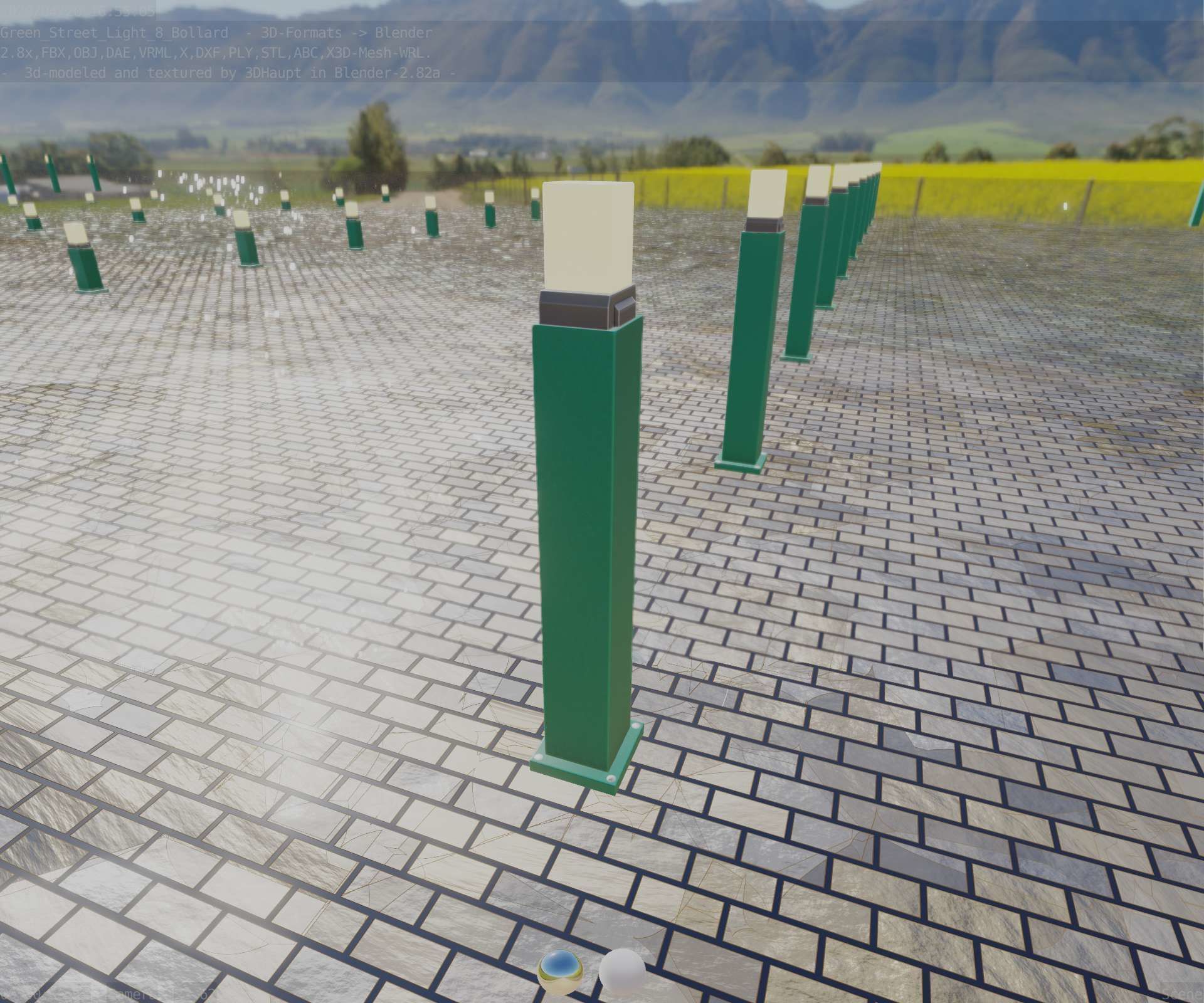Street Light 8 Bollard 900mm Moss Green Version 3 Low-poly 3D model_56