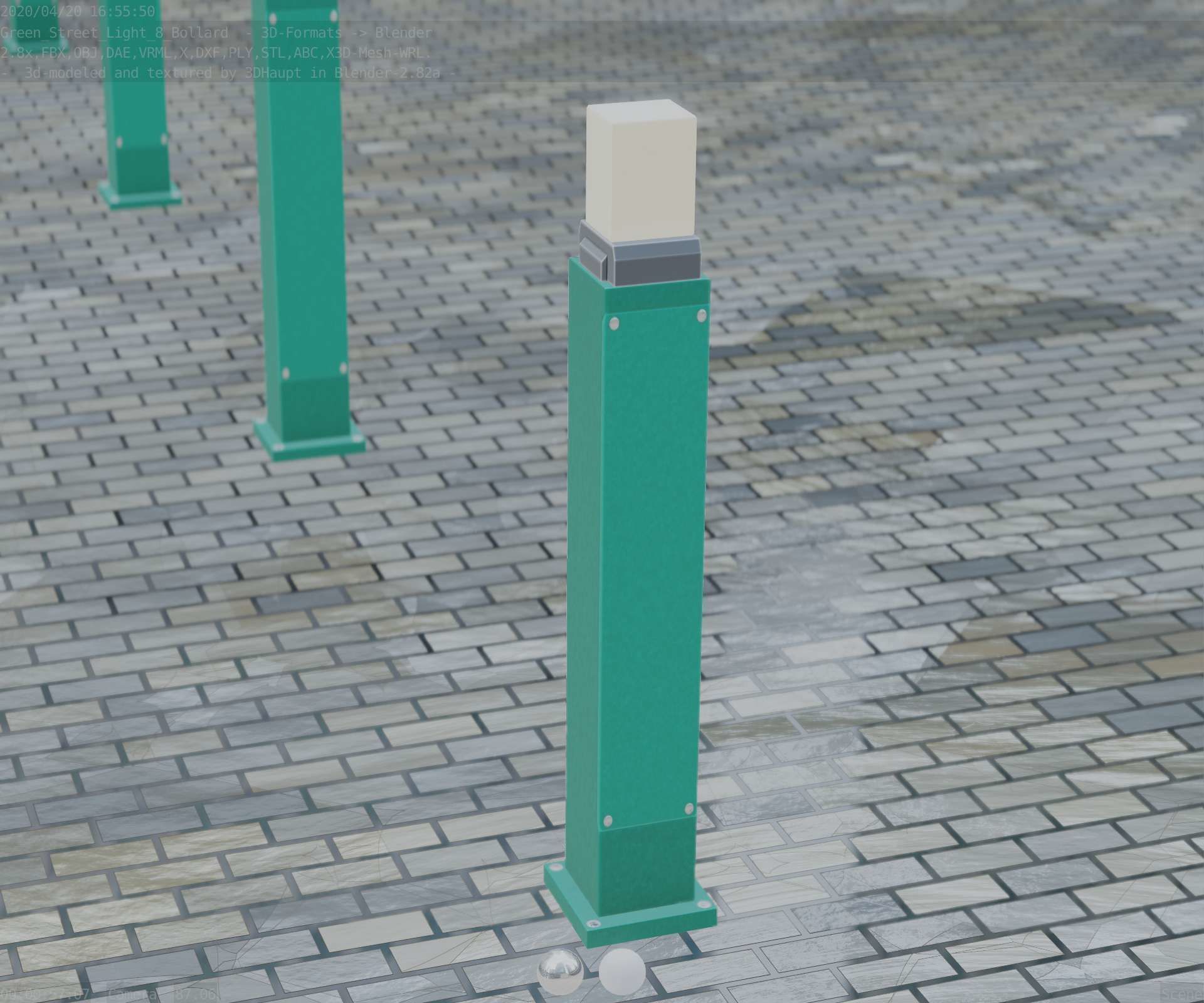 Street Light 8 Bollard 900mm Moss Green Version 3 Low-poly 3D model_75