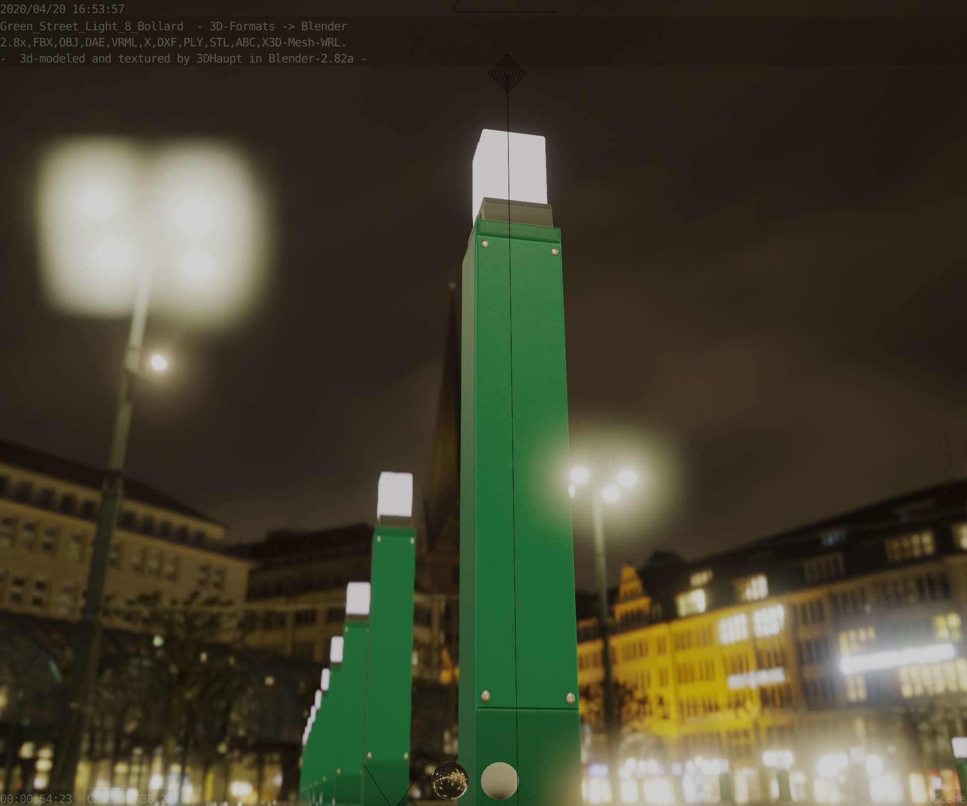Street Light 8 Bollard 900mm Moss Green Version 3 Low-poly 3D model_20