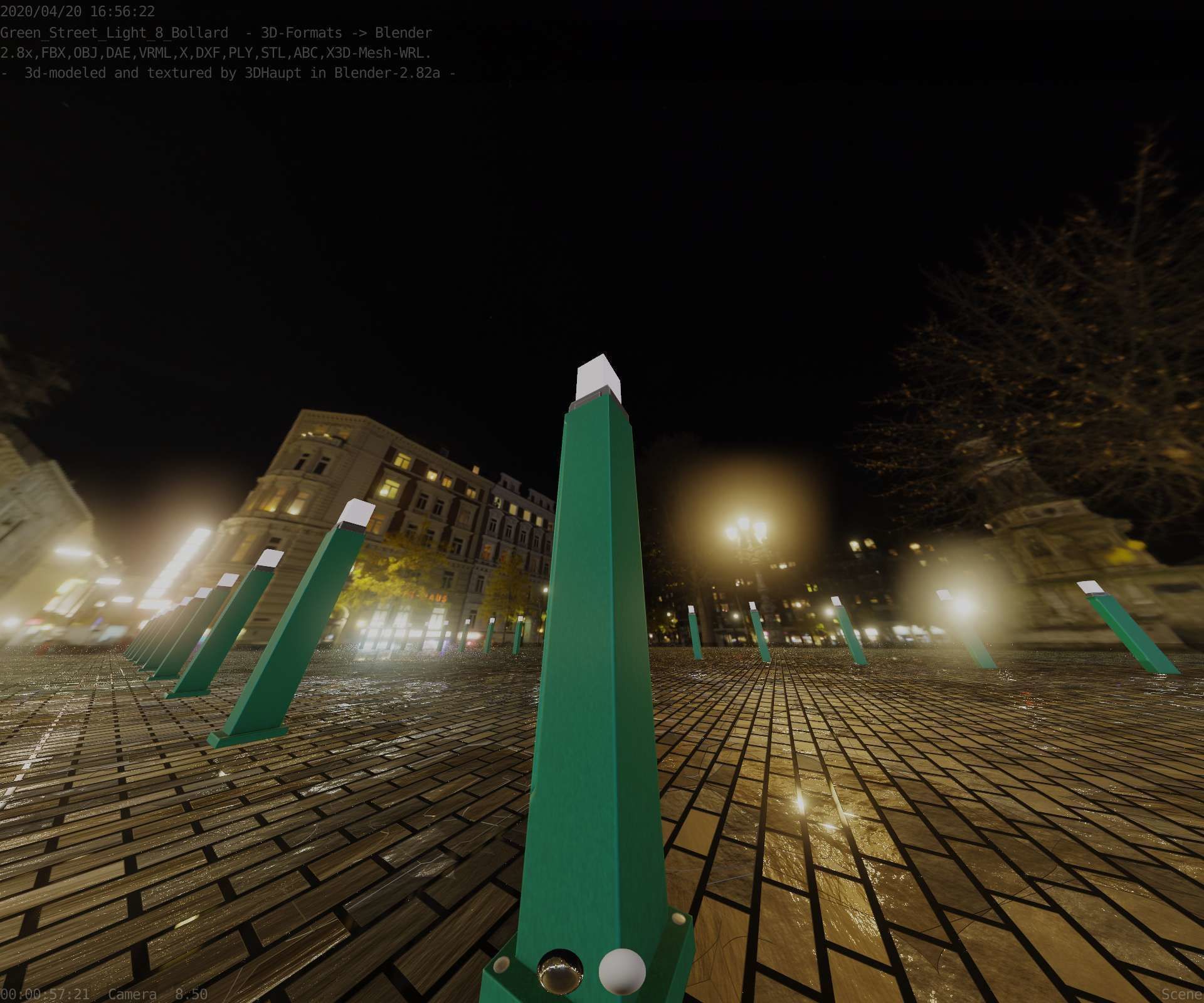 Street Light 8 Bollard 900mm Moss Green Version 3 Low-poly 3D model_89