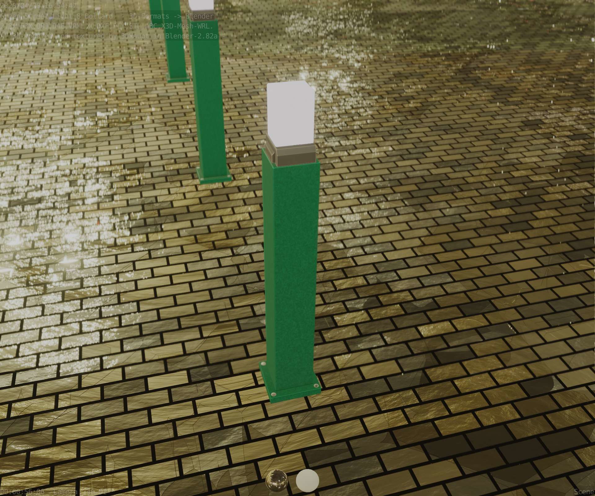 Street Light 8 Bollard 900mm Moss Green Version 3 Low-poly 3D model_50