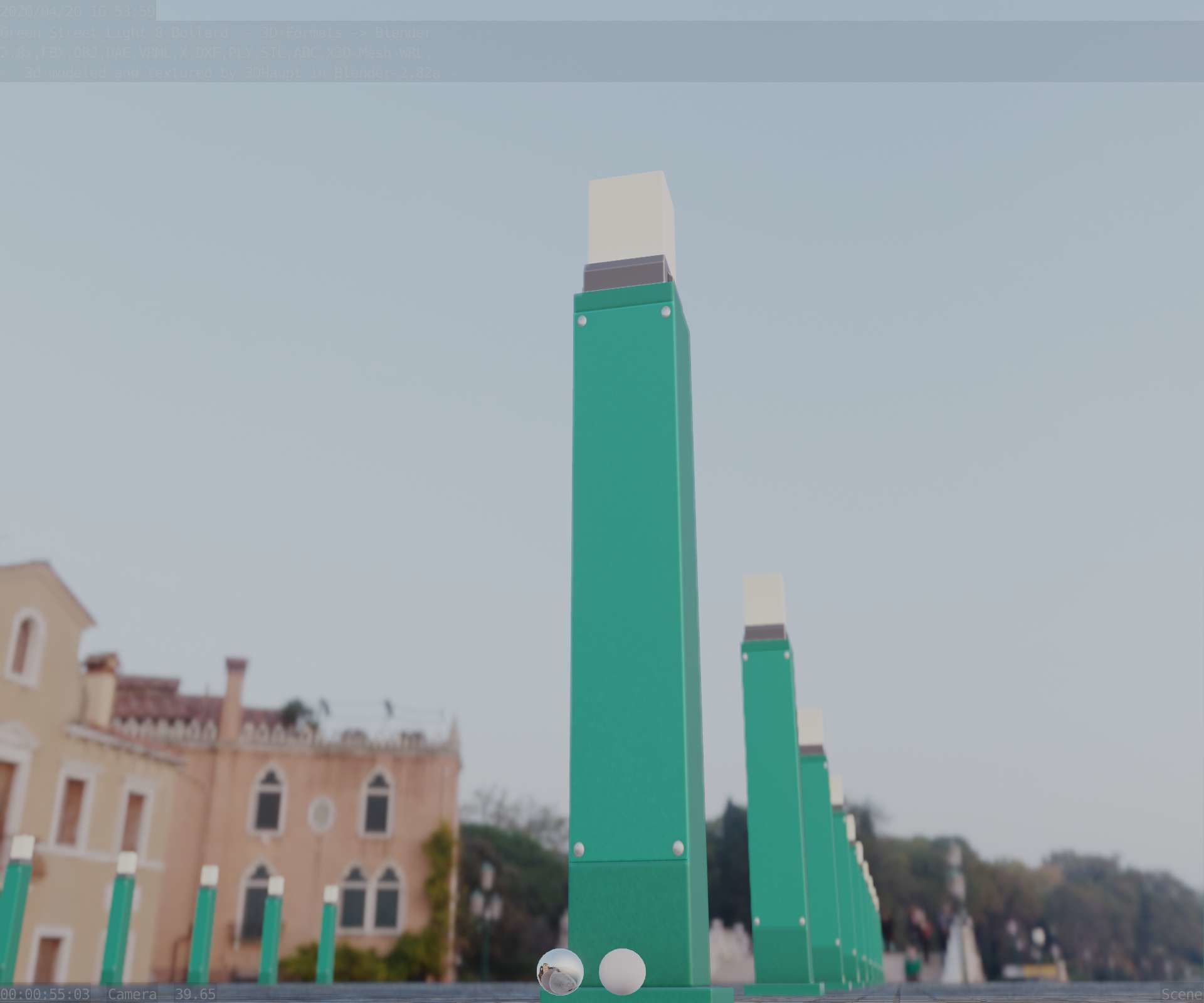 Street Light 8 Bollard 900mm Moss Green Version 3 Low-poly 3D model_24