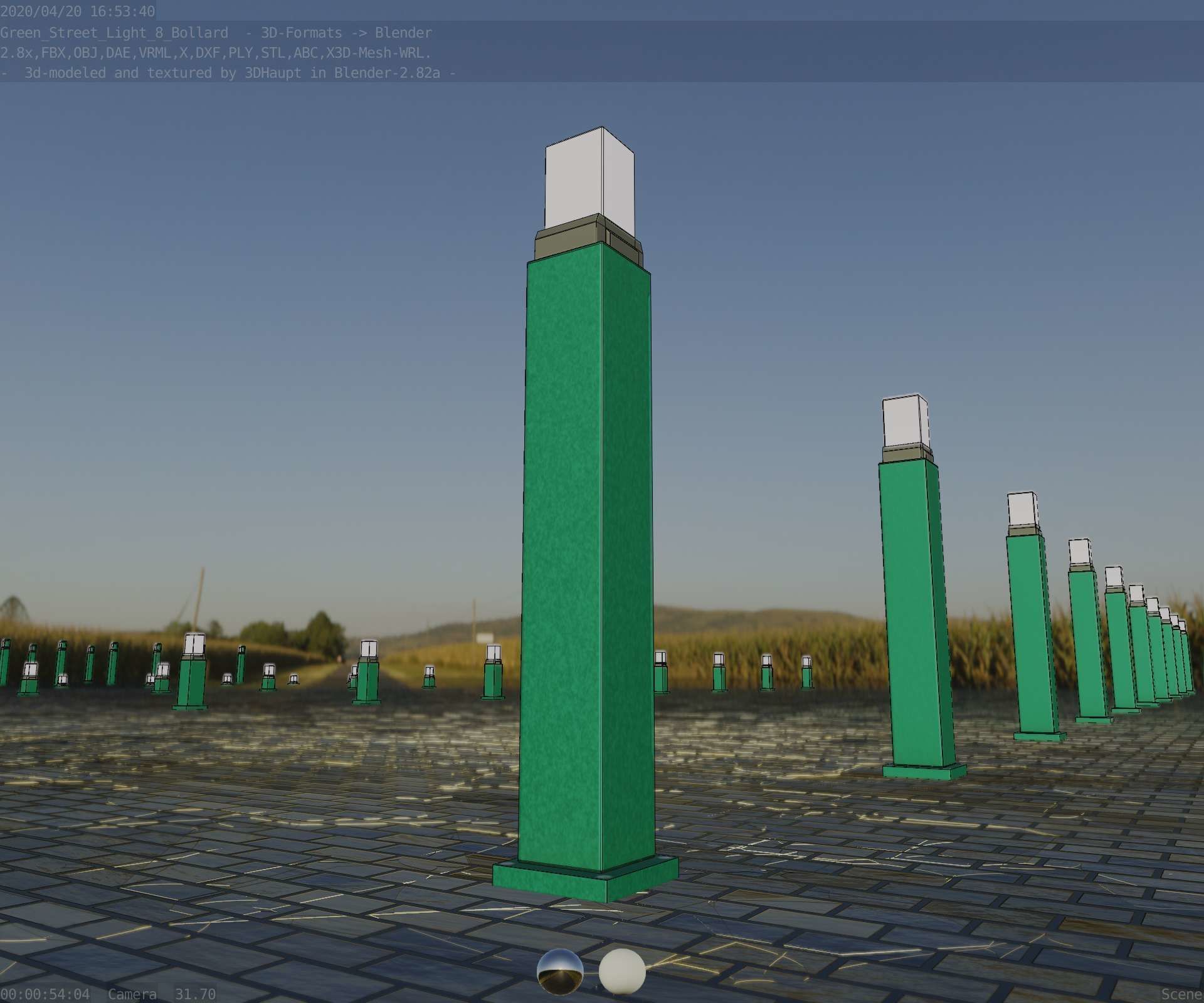 Street Light 8 Bollard 900mm Moss Green Version 3 Low-poly 3D model_1
