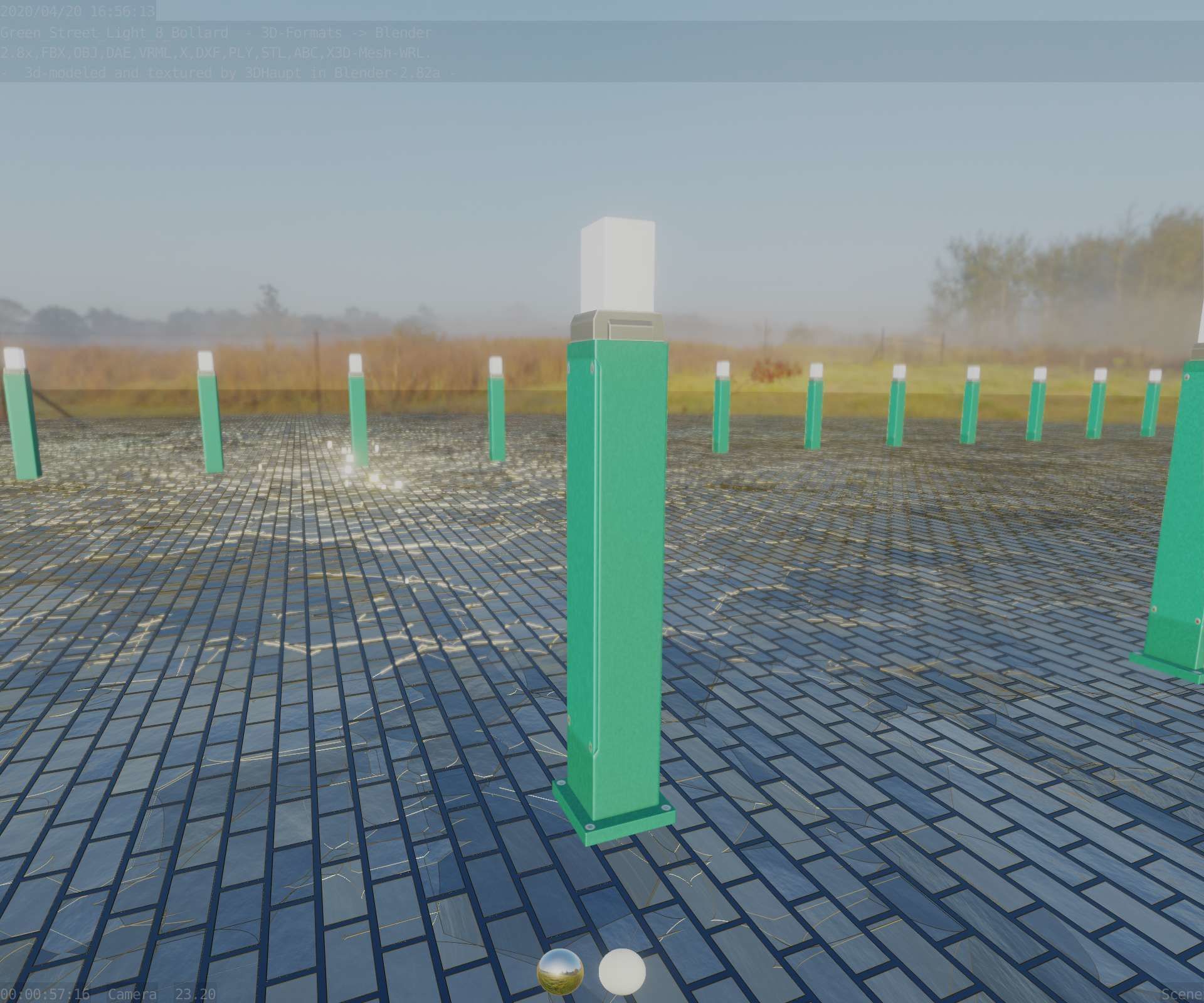 Street Light 8 Bollard 900mm Moss Green Version 3 Low-poly 3D model_84