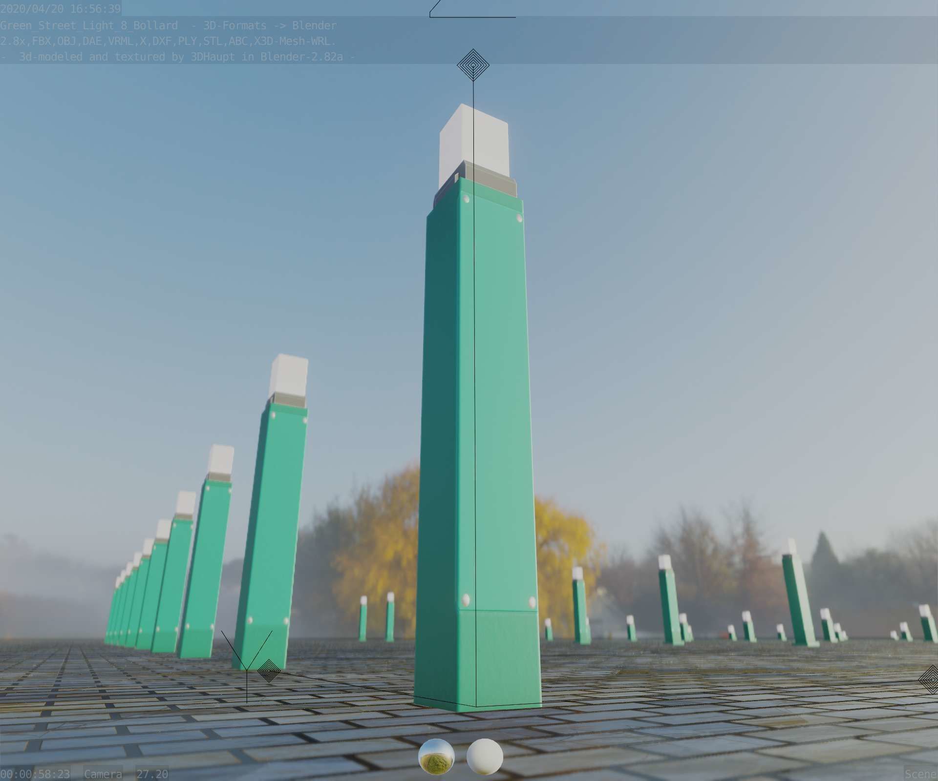 Street Light 8 Bollard 900mm Moss Green Version 6  Low-poly 3D model_16
