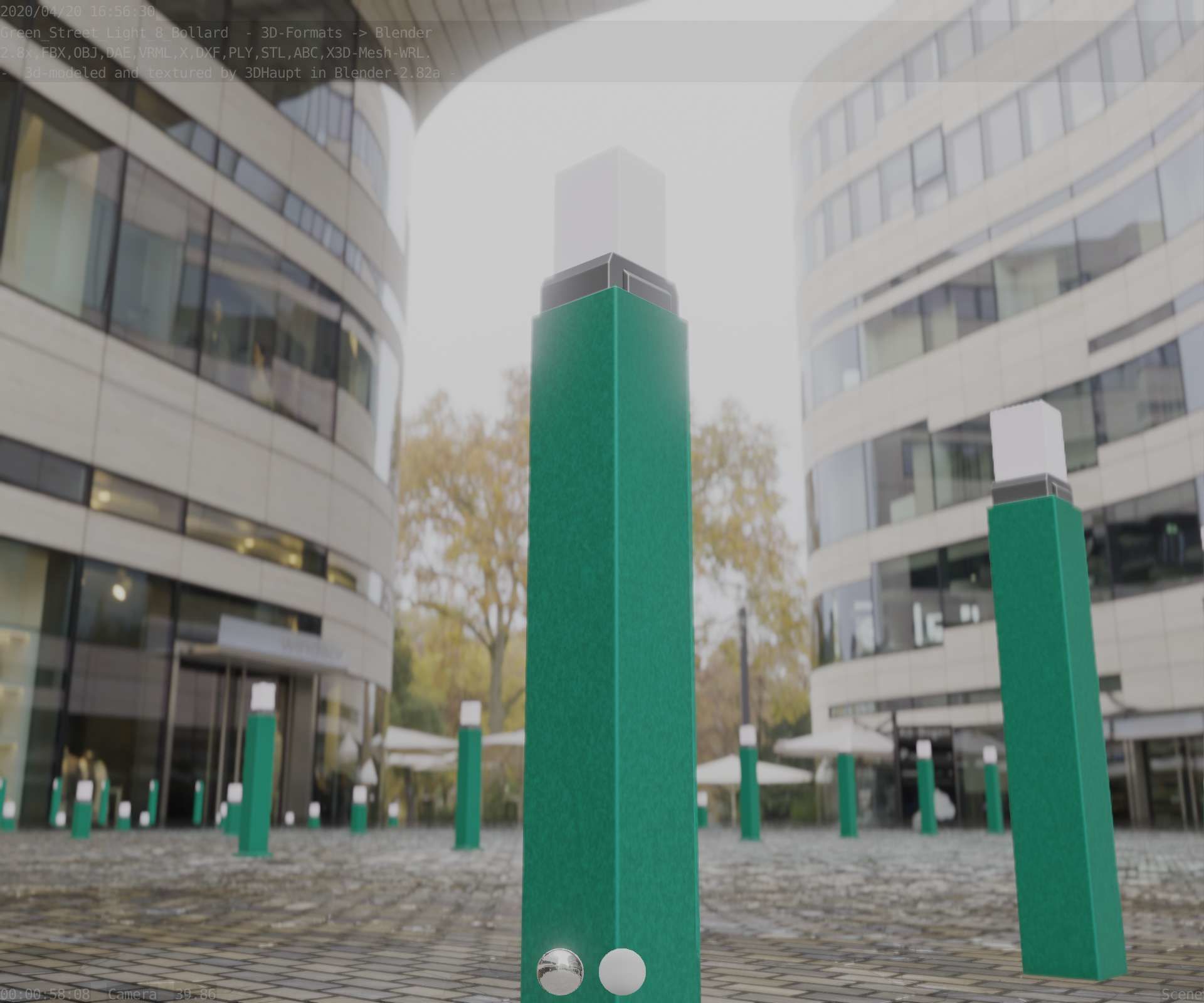 Street Light 8 Bollard 900mm Moss Green Version 6  Low-poly 3D model_2