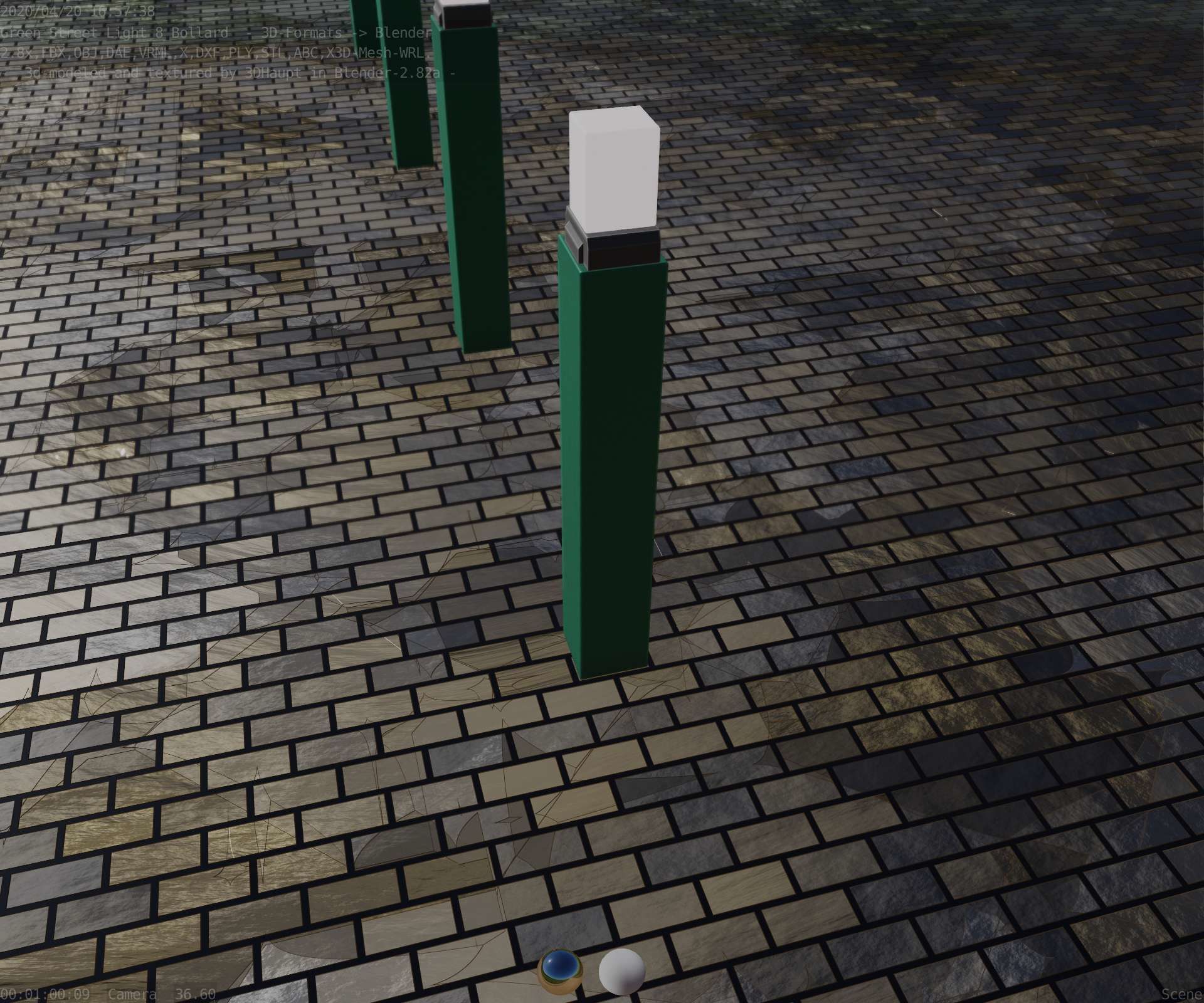 Street Light 8 Bollard 900mm Moss Green Version 6  Low-poly 3D model_49
