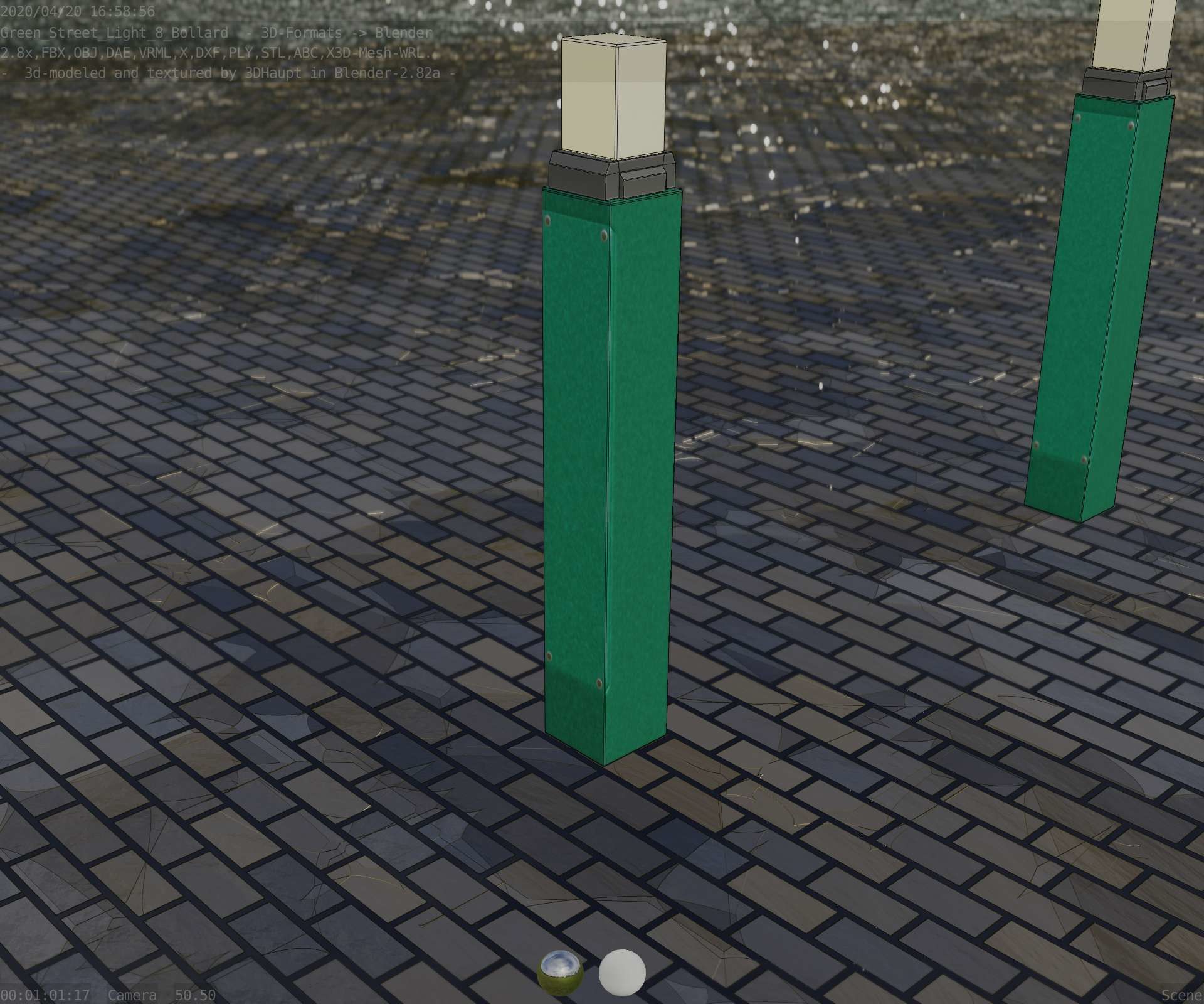 Street Light 8 Bollard 900mm Moss Green Version 6  Low-poly 3D model_81