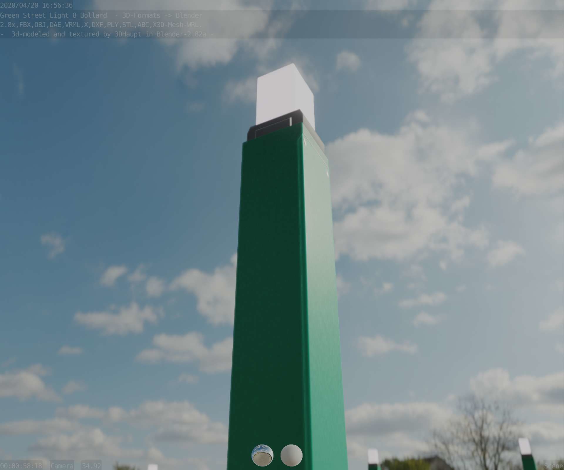 Street Light 8 Bollard 900mm Moss Green Version 6  Low-poly 3D model_1