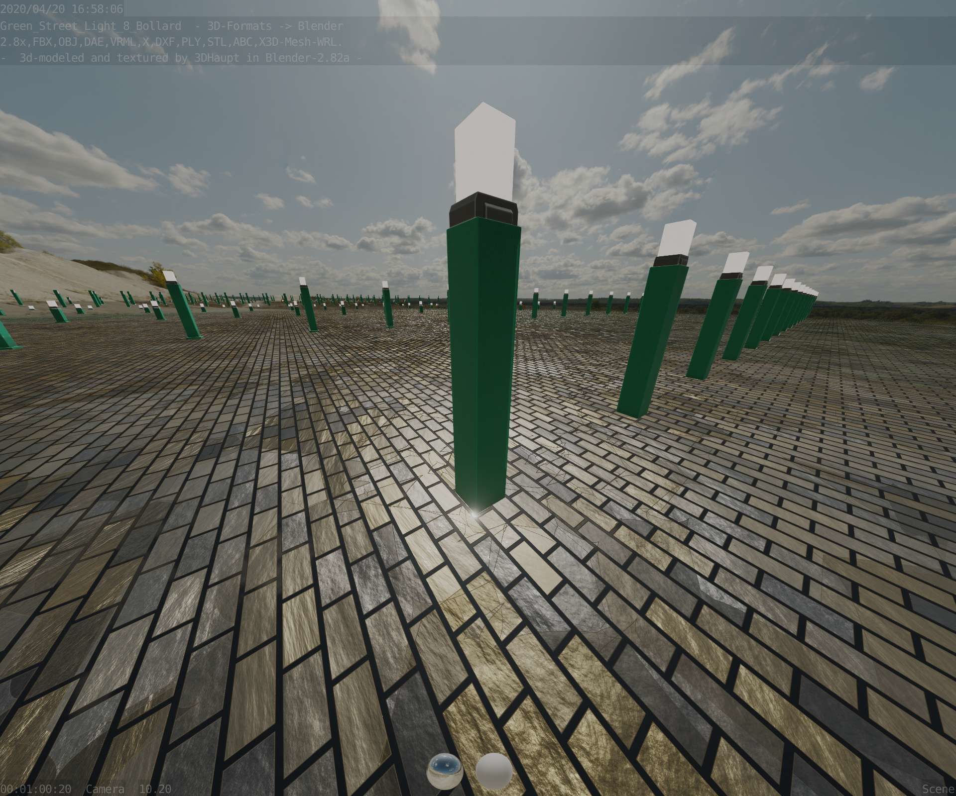 Street Light 8 Bollard 900mm Moss Green Version 6  Low-poly 3D model_60