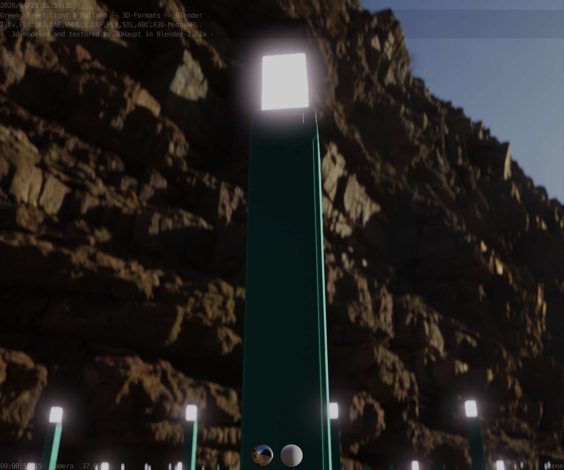 Street Light 8 Bollard 900mm Moss Green Version 6  Low-poly 3D model_9