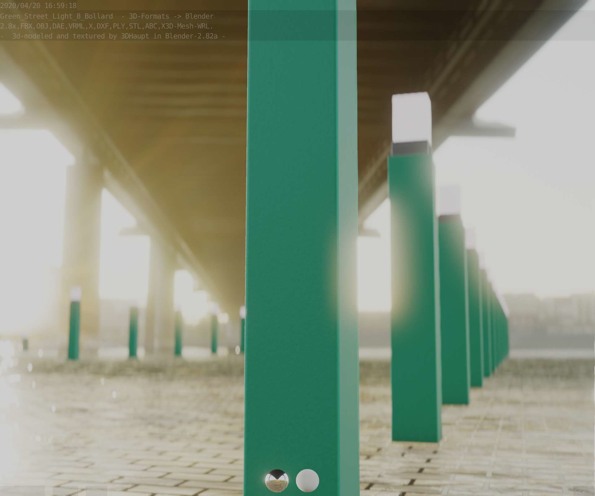 Street Light 8 Bollard 900mm Moss Green Version 6  Low-poly 3D model_96