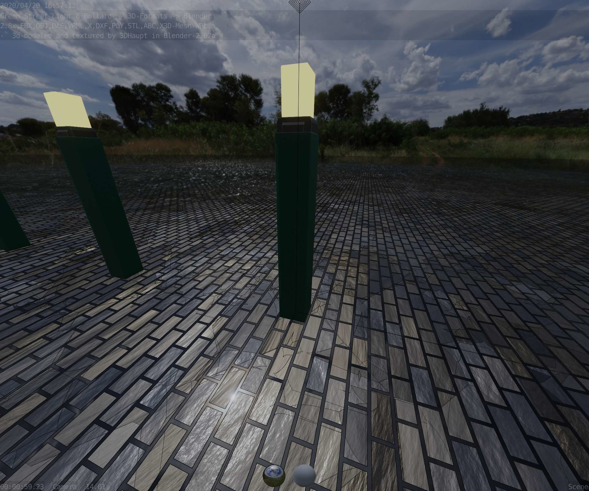 Street Light 8 Bollard 900mm Moss Green Version 6  Low-poly 3D model_39