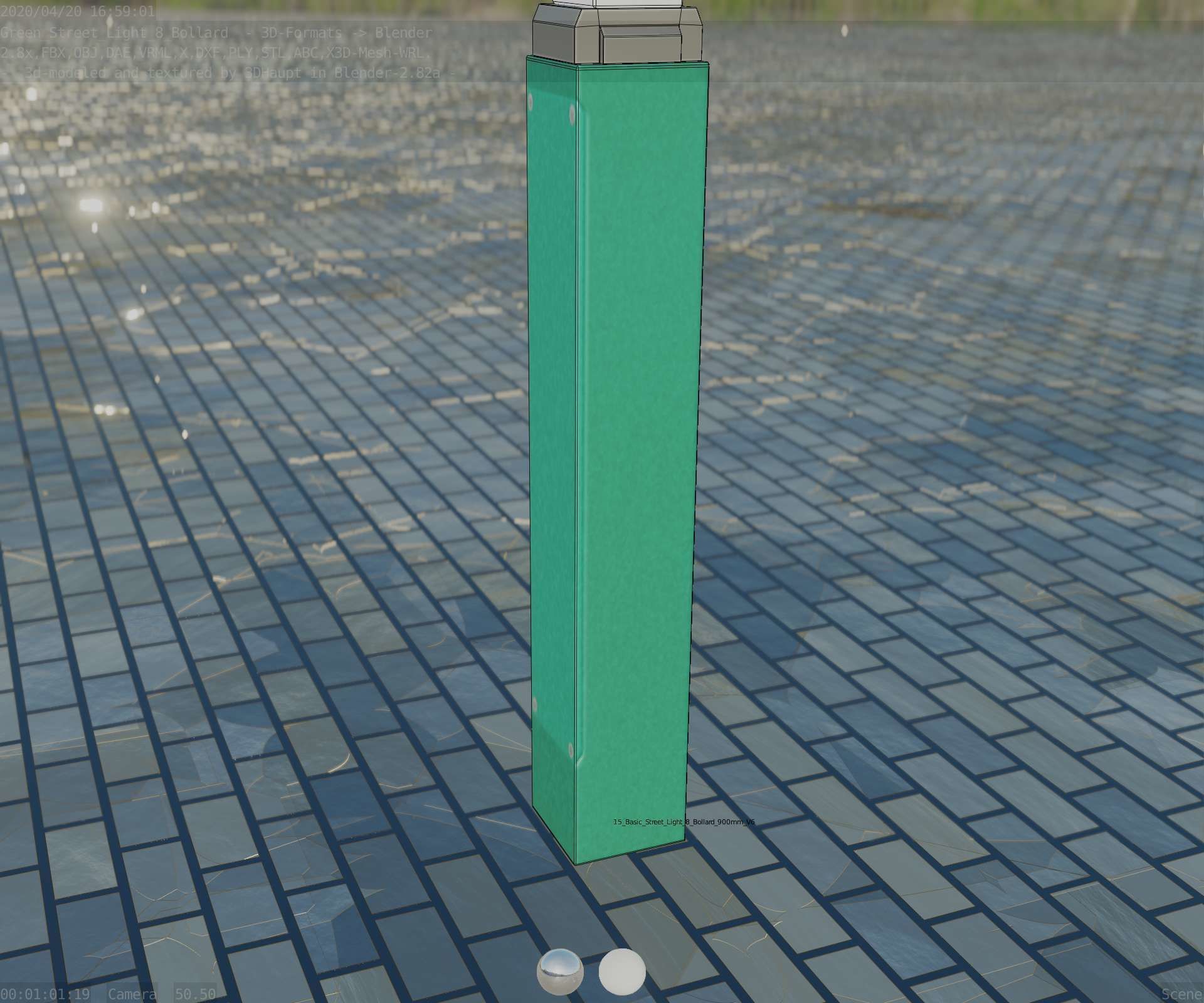 Street Light 8 Bollard 900mm Moss Green Version 6  Low-poly 3D model_83