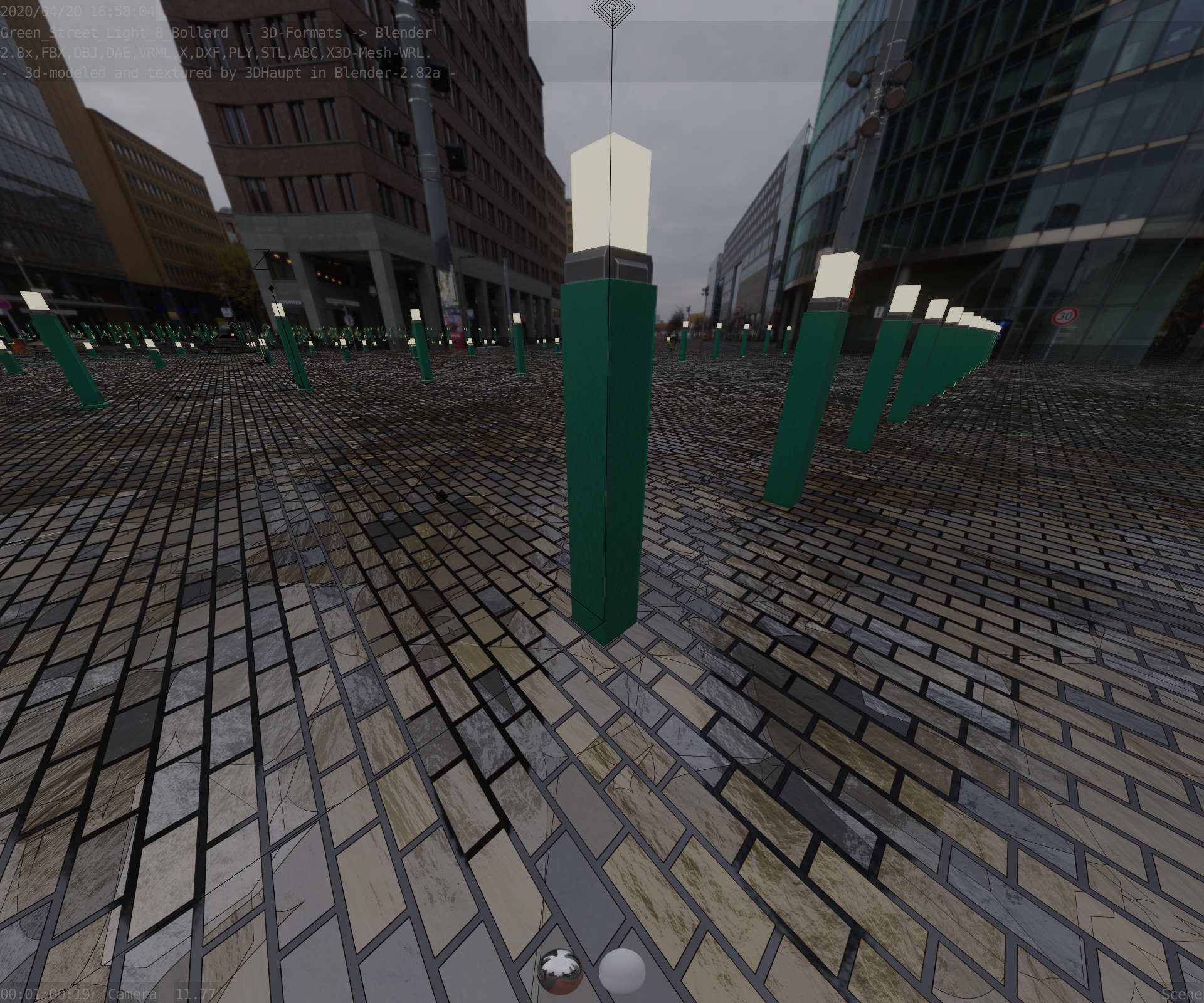 Street Light 8 Bollard 900mm Moss Green Version 6  Low-poly 3D model_59