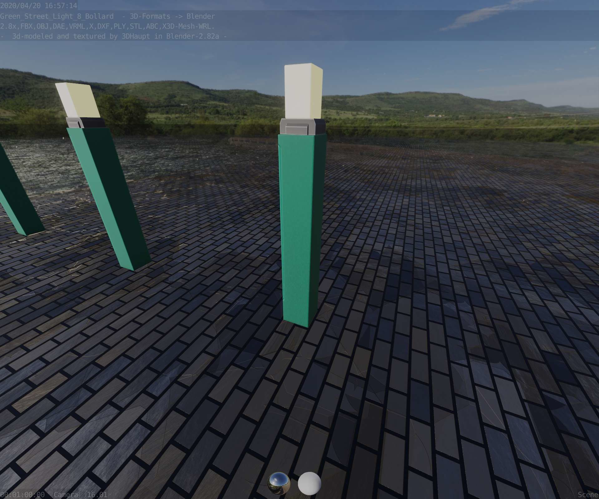 Street Light 8 Bollard 900mm Moss Green Version 6  Low-poly 3D model_40