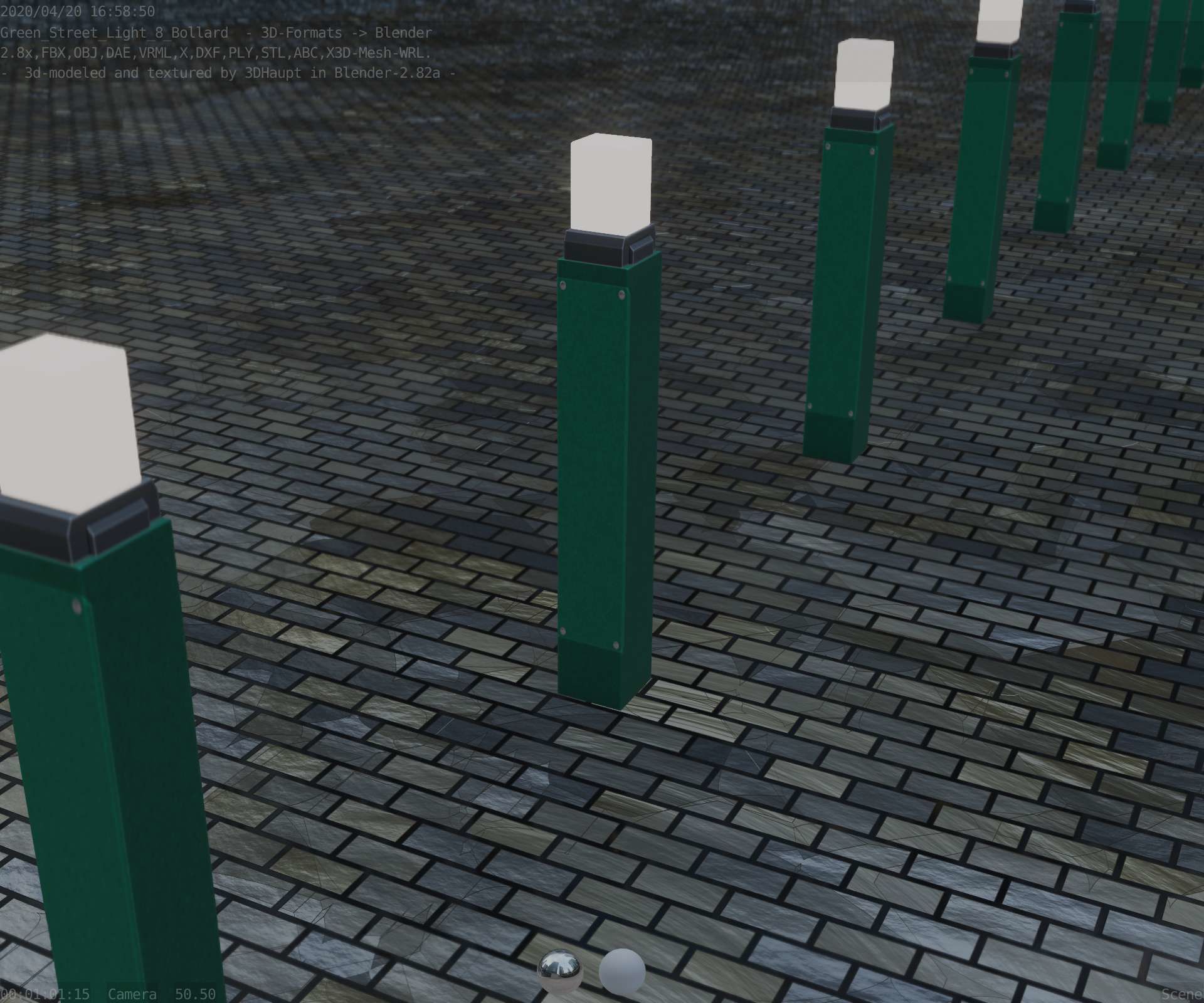 Street Light 8 Bollard 900mm Moss Green Version 6  Low-poly 3D model_79