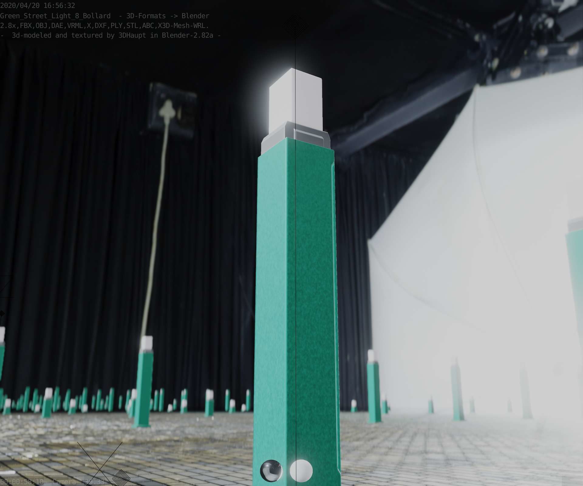 Street Light 8 Bollard 900mm Moss Green Version 6  Low-poly 3D model_4