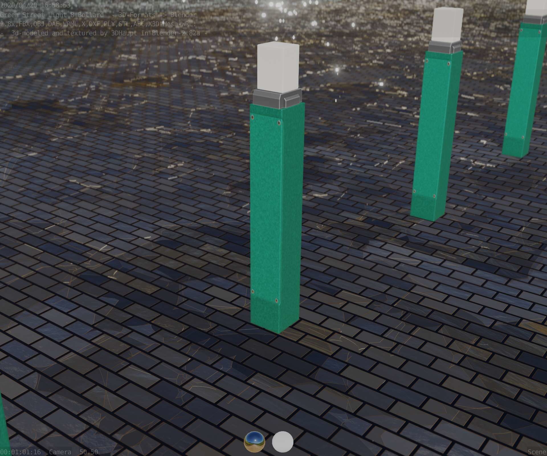 Street Light 8 Bollard 900mm Moss Green Version 6  Low-poly 3D model_80