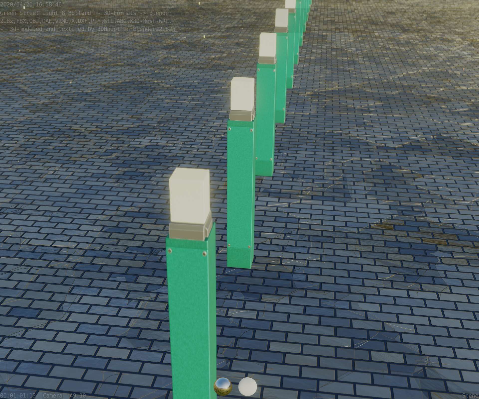 Street Light 8 Bollard 900mm Moss Green Version 6  Low-poly 3D model_77