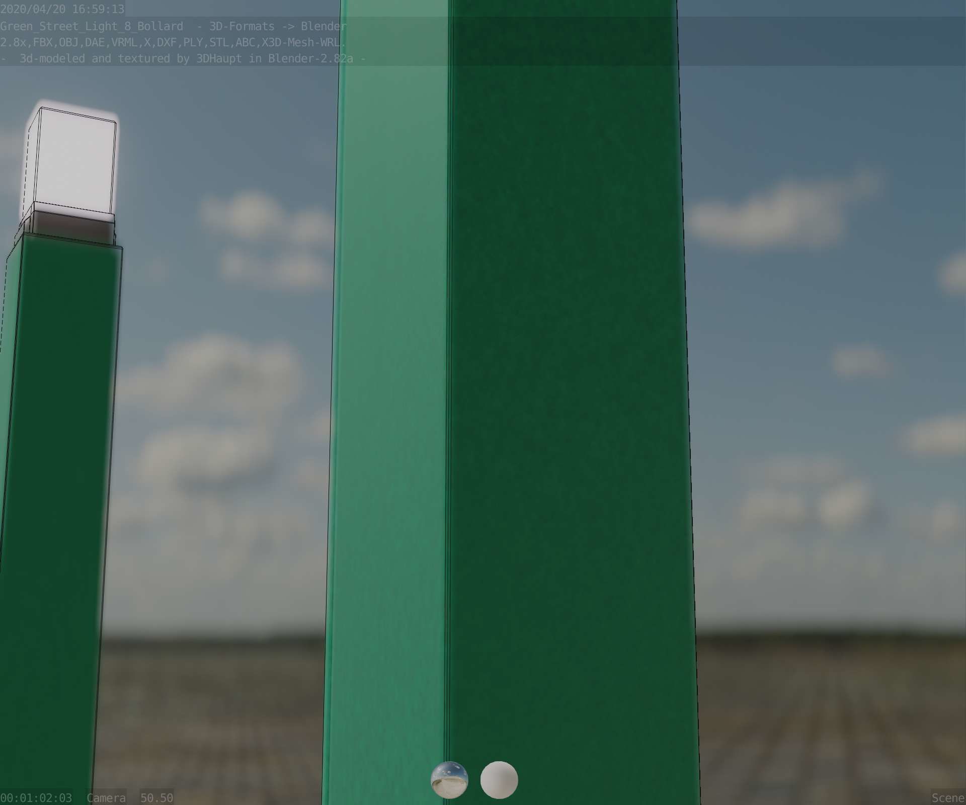 Street Light 8 Bollard 900mm Moss Green Version 6  Low-poly 3D model_91