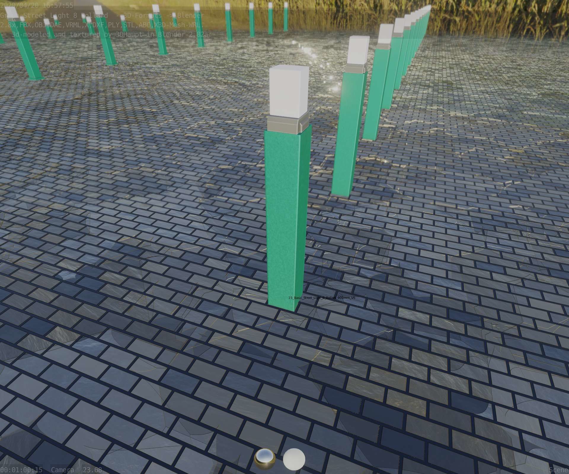 Street Light 8 Bollard 900mm Moss Green Version 6  Low-poly 3D model_55
