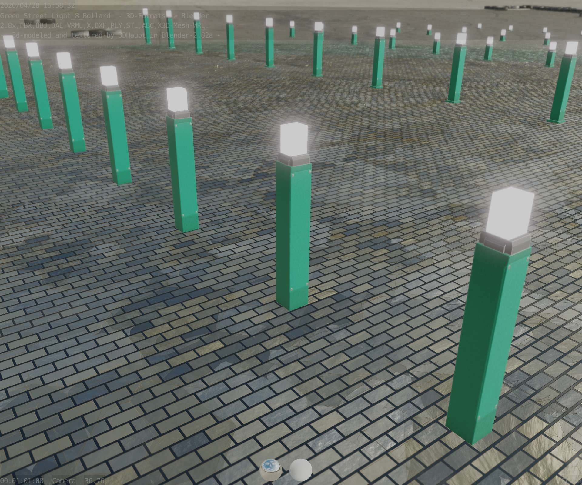 Street Light 8 Bollard 900mm Moss Green Version 6  Low-poly 3D model_72
