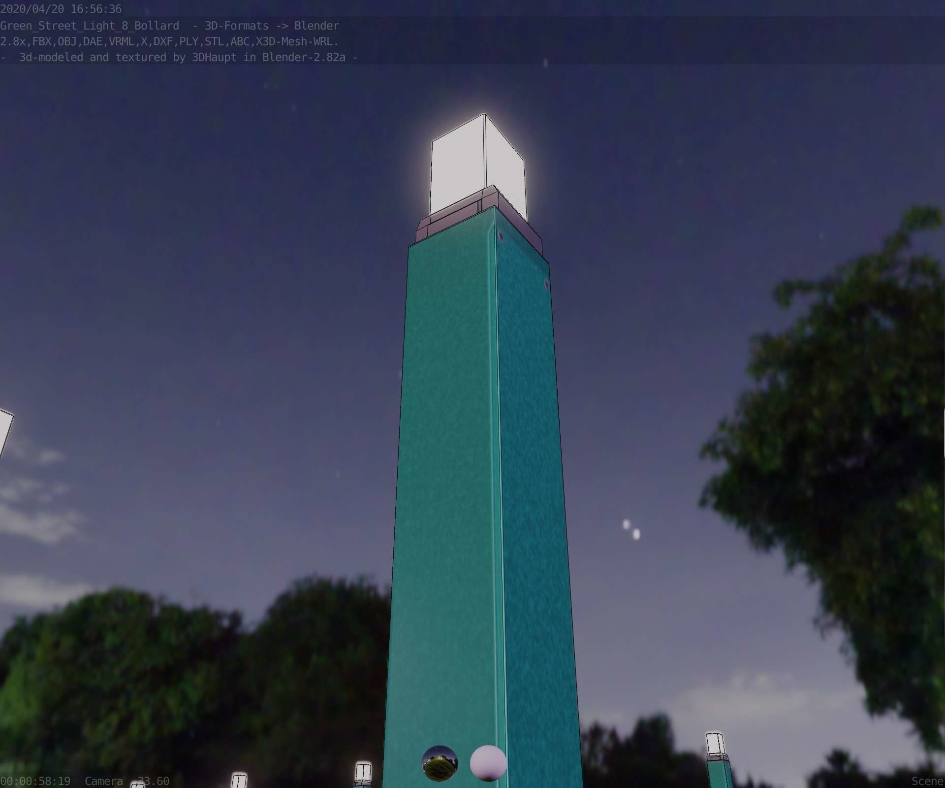 Street Light 8 Bollard 900mm Moss Green Version 6  Low-poly 3D model_12