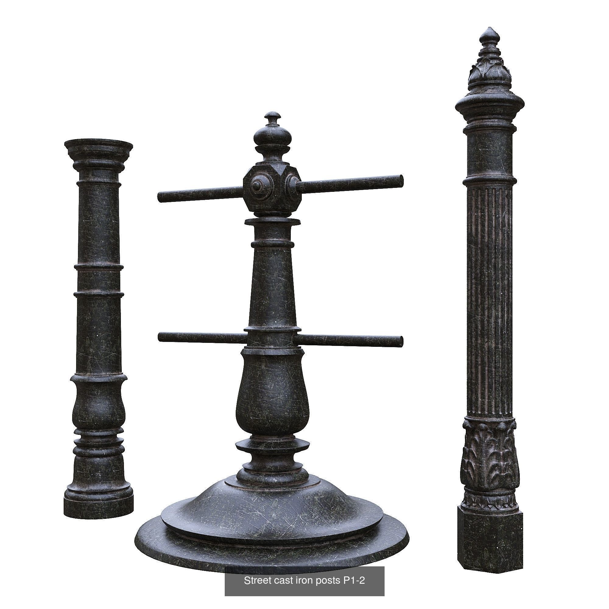 Street cast iron posts P1 1 and 2 3D Model Collection_2