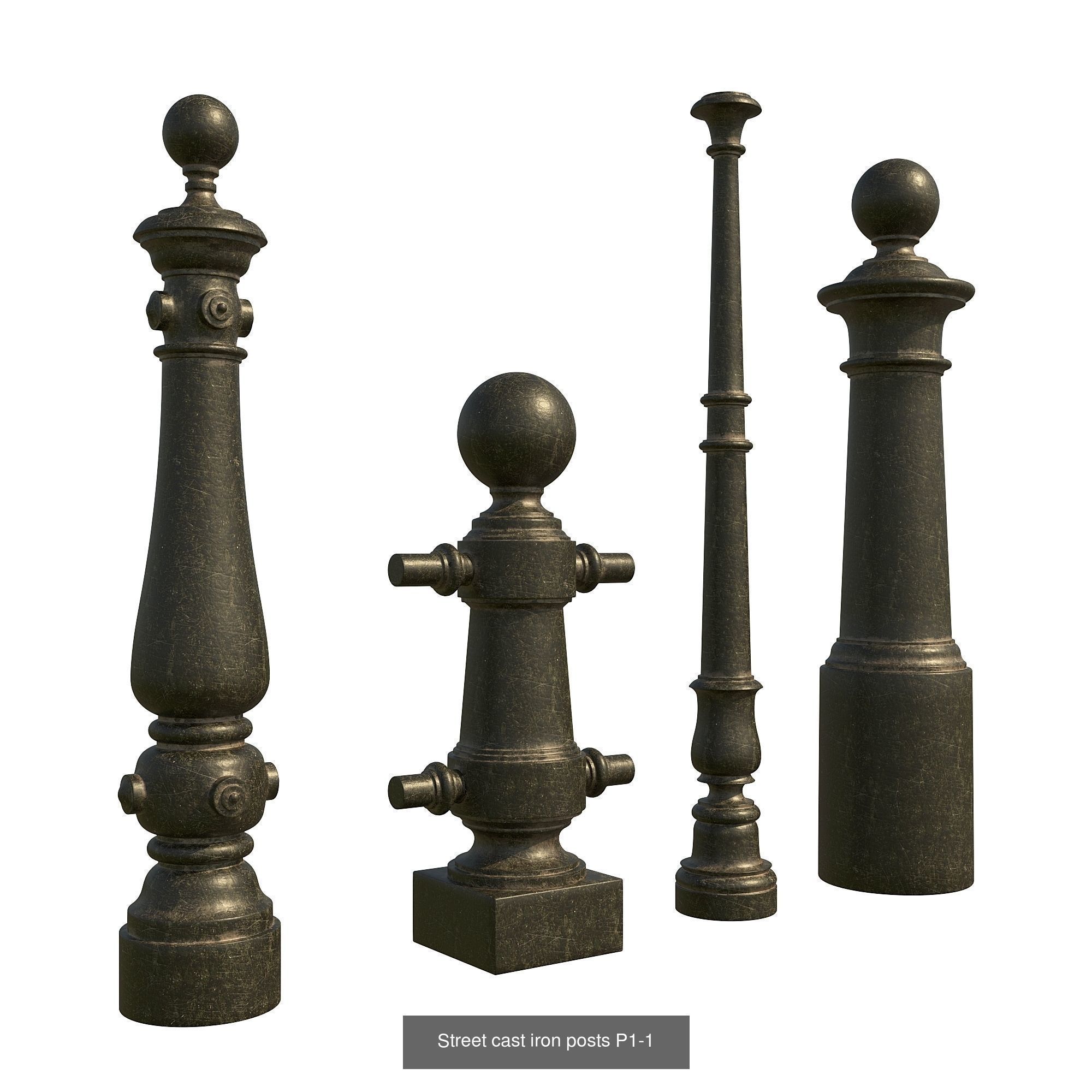 Street cast iron posts P1 1 and 2 3D Model Collection_1