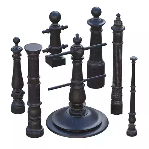 Street cast iron posts P1 1 and 2 3D Model Collection