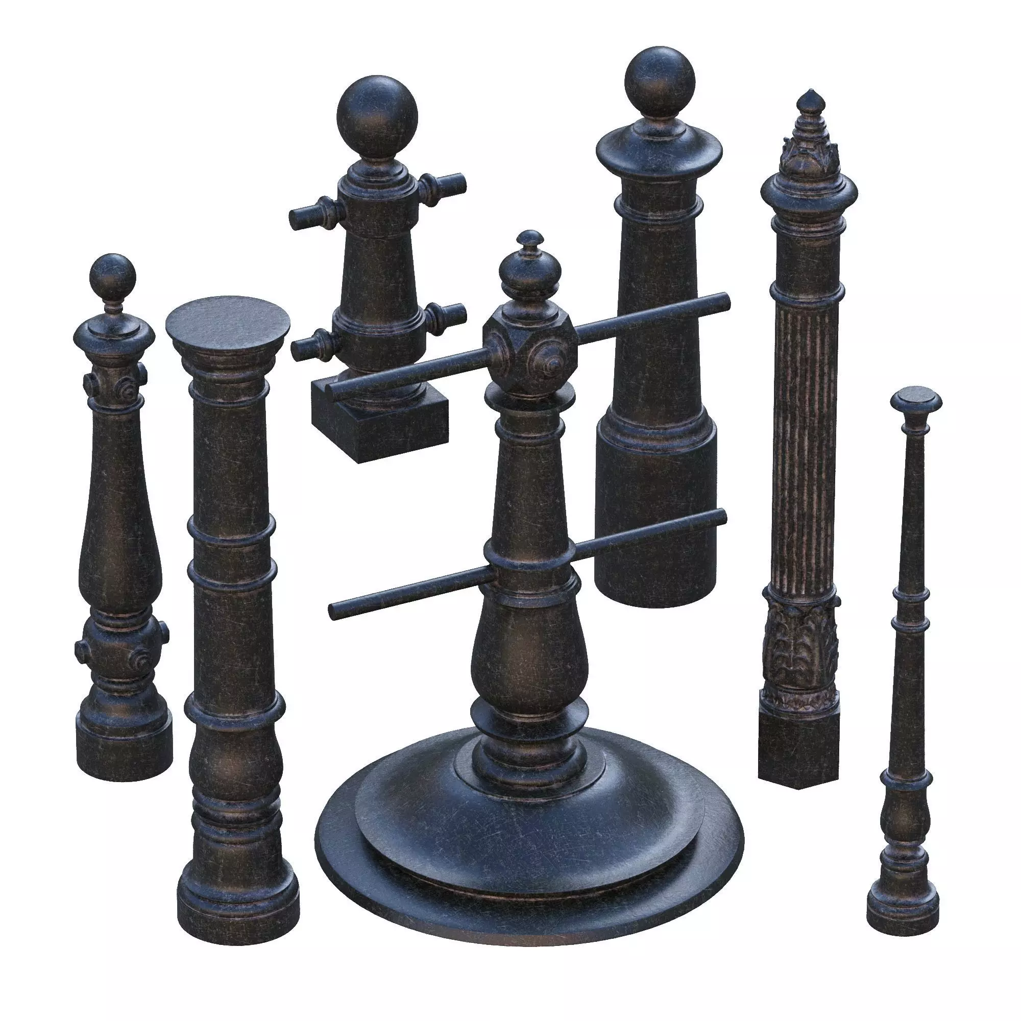 Street cast iron posts P1 1 and 2 3D Model Collection_0