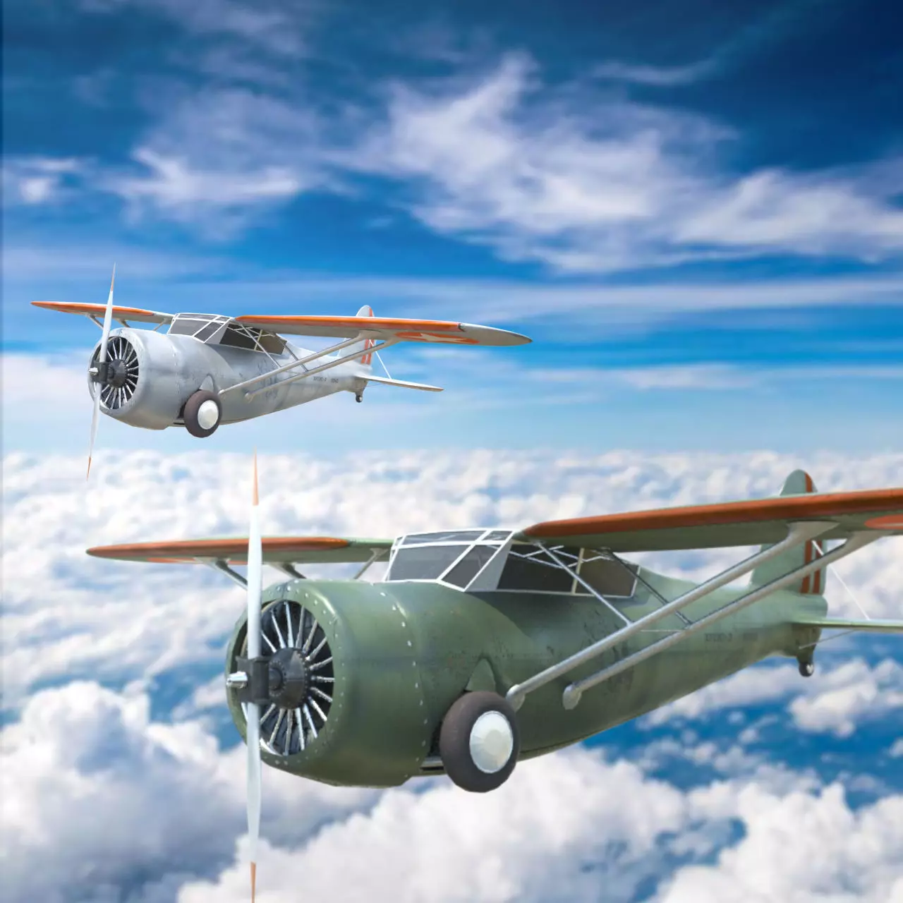 Light aircraft Curtiss f13c Low-poly 3D model_0