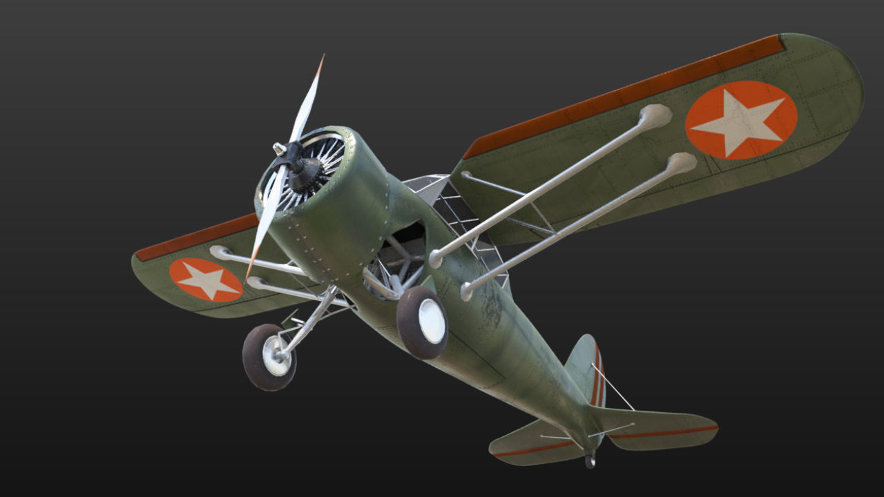 Light aircraft Curtiss f13c Low-poly 3D model_10