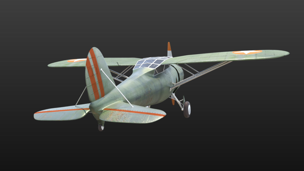 Light aircraft Curtiss f13c Low-poly 3D model_11