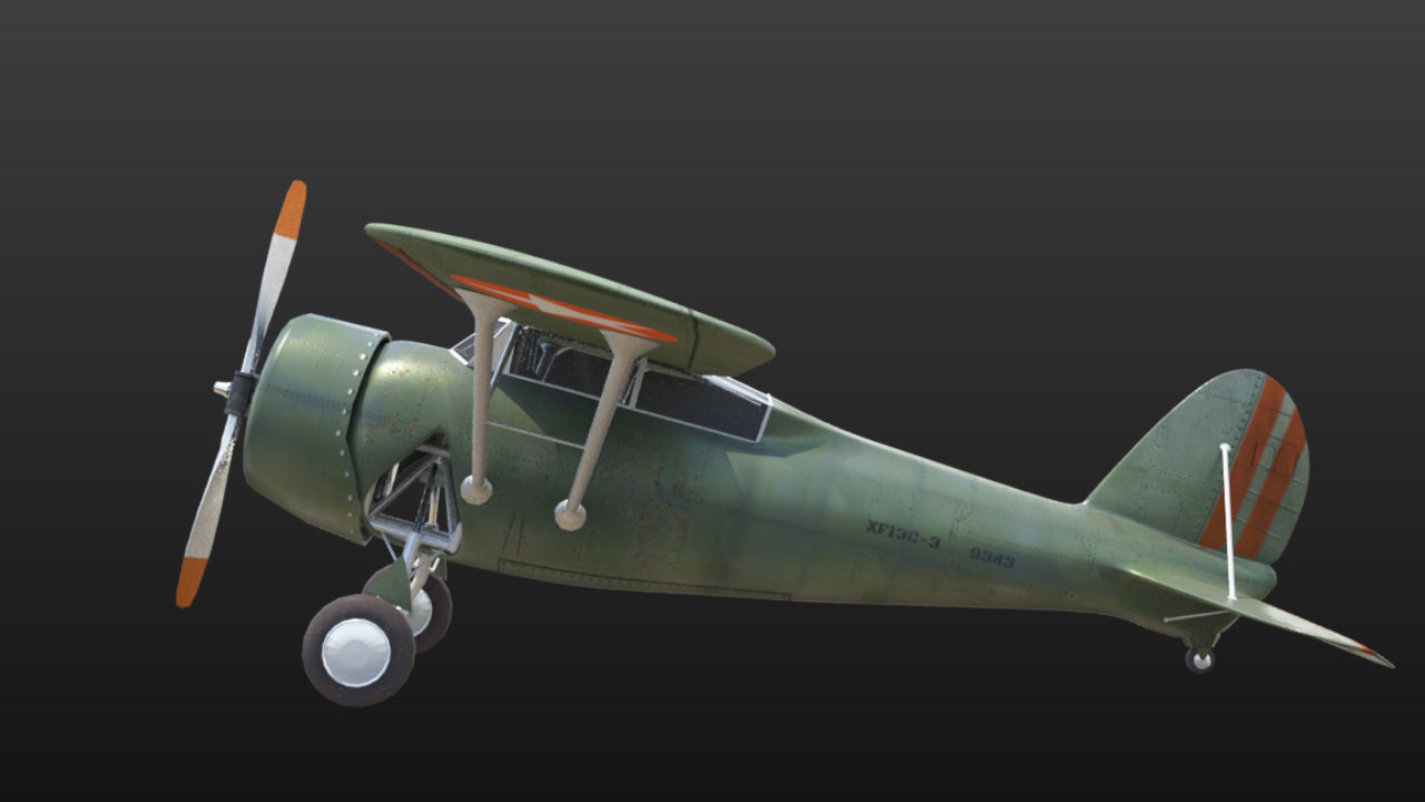 Light aircraft Curtiss f13c Low-poly 3D model_6