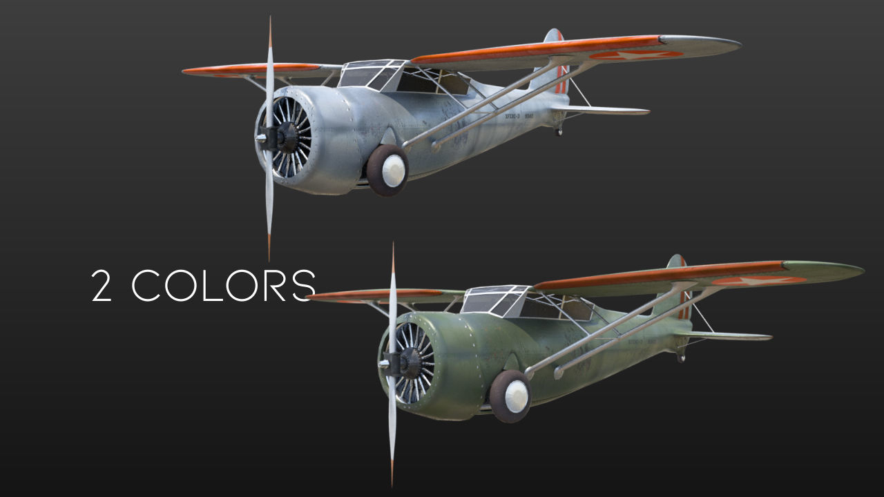 Light aircraft Curtiss f13c Low-poly 3D model_1