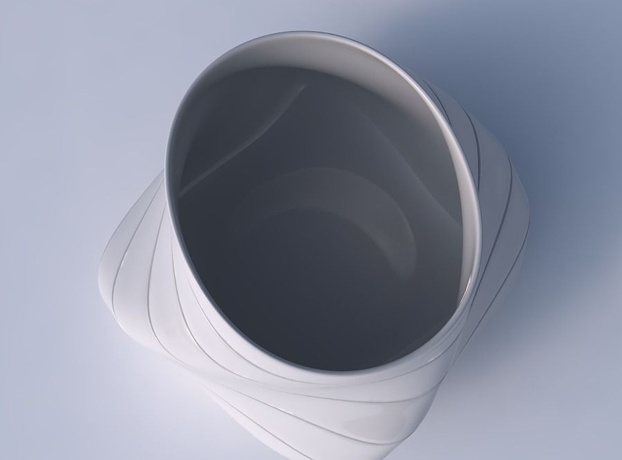 Bowl twisted elipse with smooth horizontal dents 3D print model_2