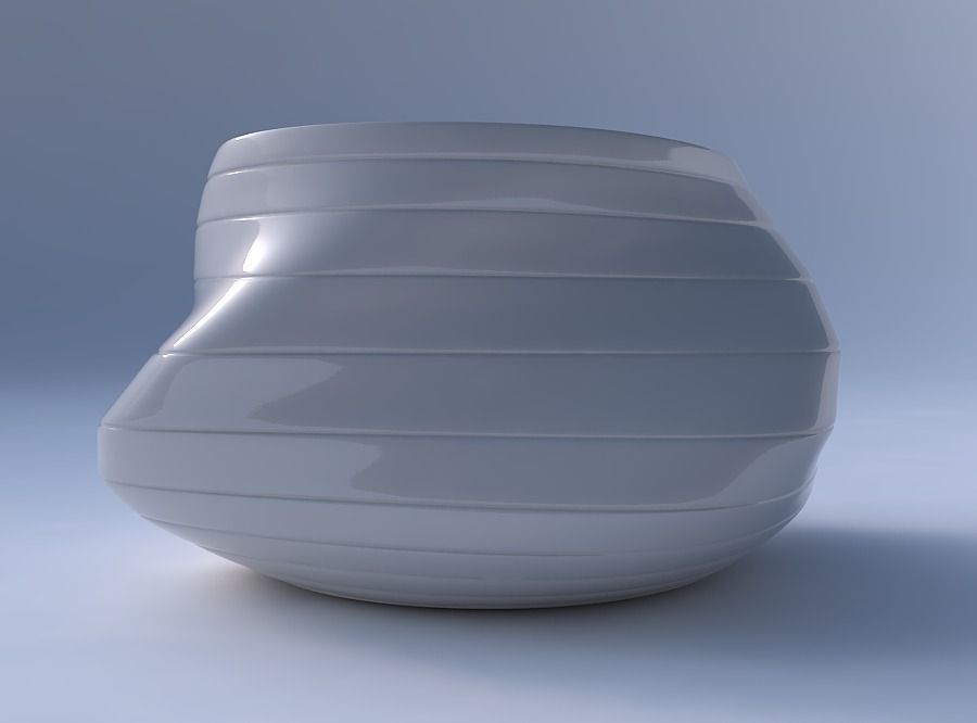 Bowl twisted elipse with smooth horizontal dents 3D print model_4