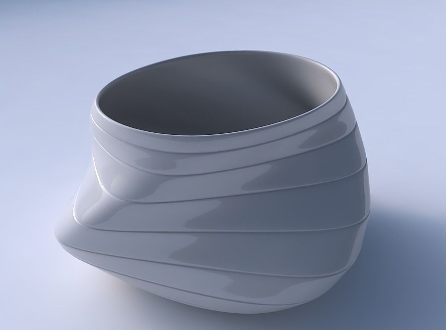 Bowl twisted elipse with smooth horizontal dents 3D print model_3