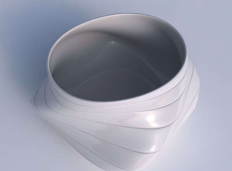 Bowl twisted elipse with smooth horizontal dents 3D print model_1