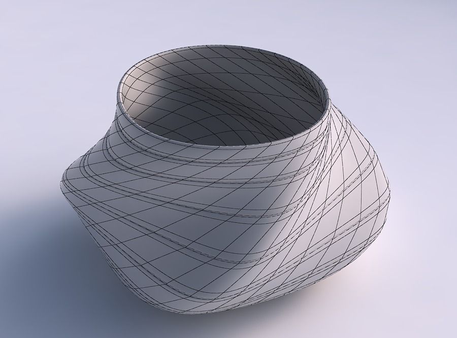 Bowl twisted elipse with smooth horizontal dents 3D print model_5