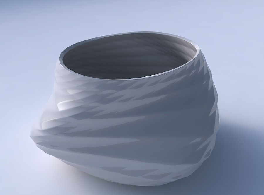 Bowl twisted elipse with uniform polygons 3D print model_3