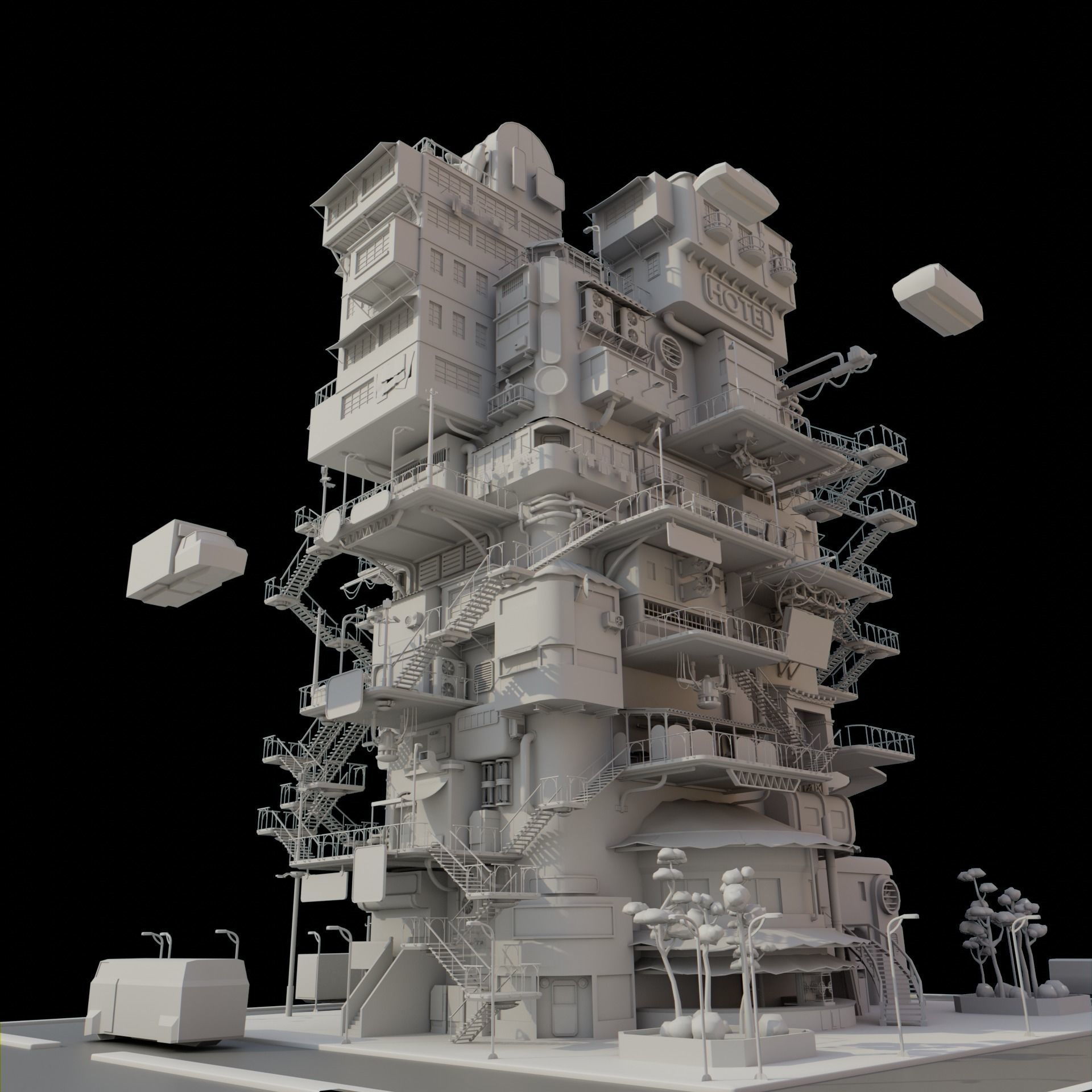 SCIFI Cyberpunk   City Modular  Low-poly 3D model_8