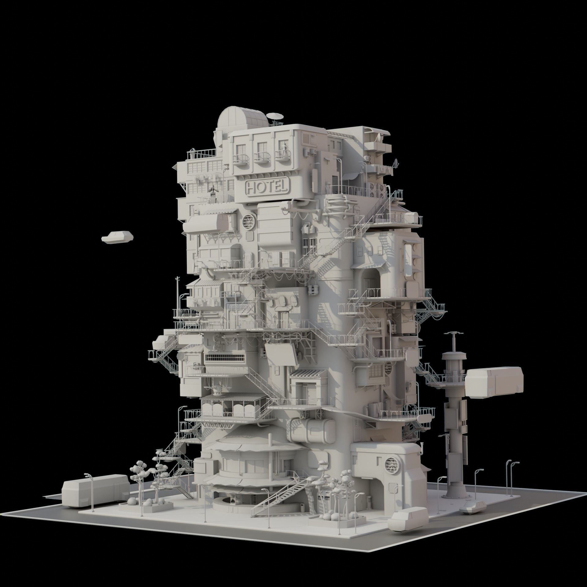 SCIFI Cyberpunk   City Modular  Low-poly 3D model_4