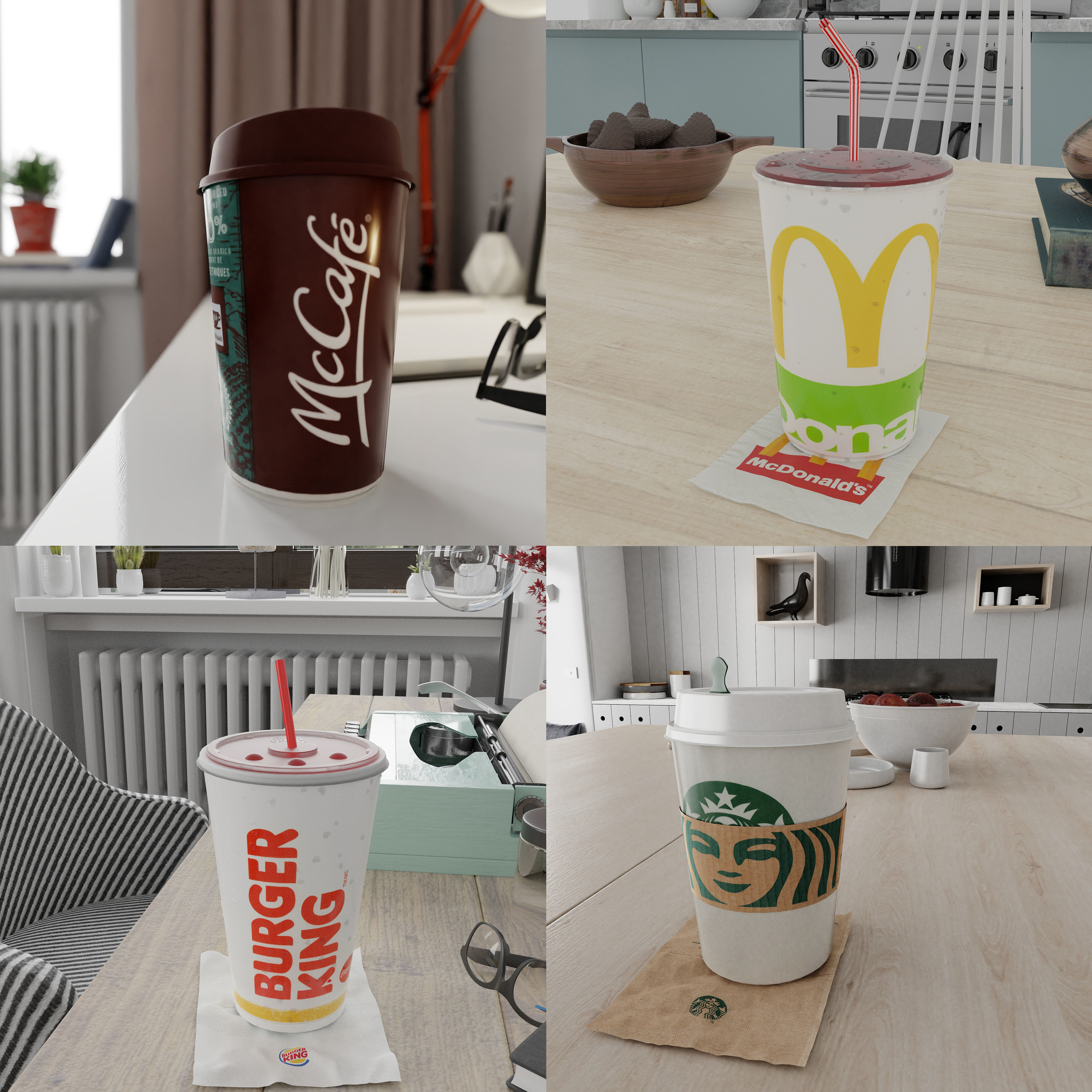 Fast food Cups 4 Realistic PBR Cups 3D CGTrader