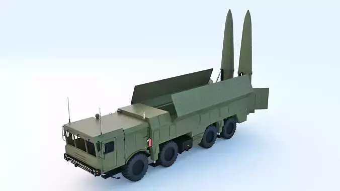 Iskander M military truck with missiles 3D model