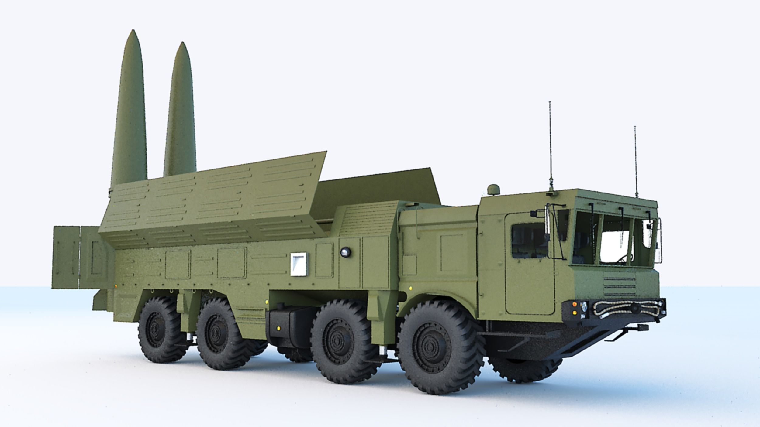 Iskander M military truck with missiles 3D model_1
