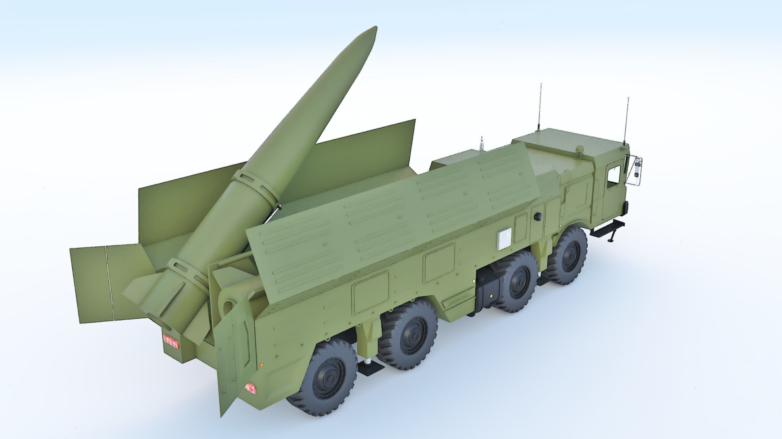 Iskander M military truck with missiles 3D model_3